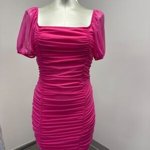 NWT Cocoa Brand Hot Pink Meshed Dress Rushing Side With Sleeve